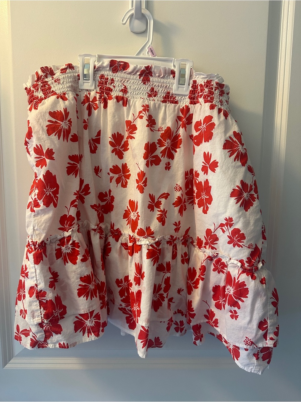 J. Crew White Skirt with Red Floral Print